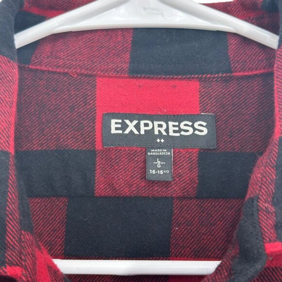 Express Mens Flannel Red & Black Plaid Long Sleeve Button-Down Shirt Size L - Picture 3 of 10